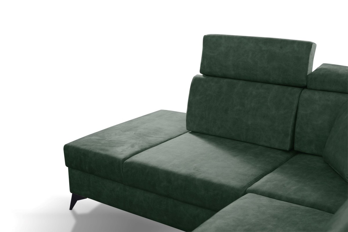 NAROŻNIK BRICO Tkanina COUNTRY 11 Butelkowa Zieleń Zielony Funkcja Relaks Wysokie Srebrne Nóżki Chrom Nowoczesny GiB Meble .jpg