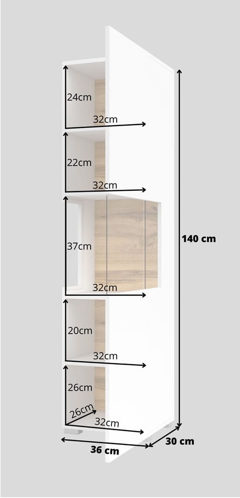 Witryna AVA Szerokość 36 cm biały/dąb wotan Helvetia Meble 249NLM05 Nowoczesna Tradycyjna Do salonu