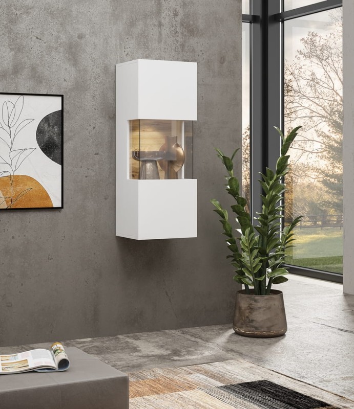 Witryna wisząca AVA Szerokość 36 cm biały/dąb wotan Helvetia Meble 249NLM07 Nowoczesna Tradycyjna Do salonu