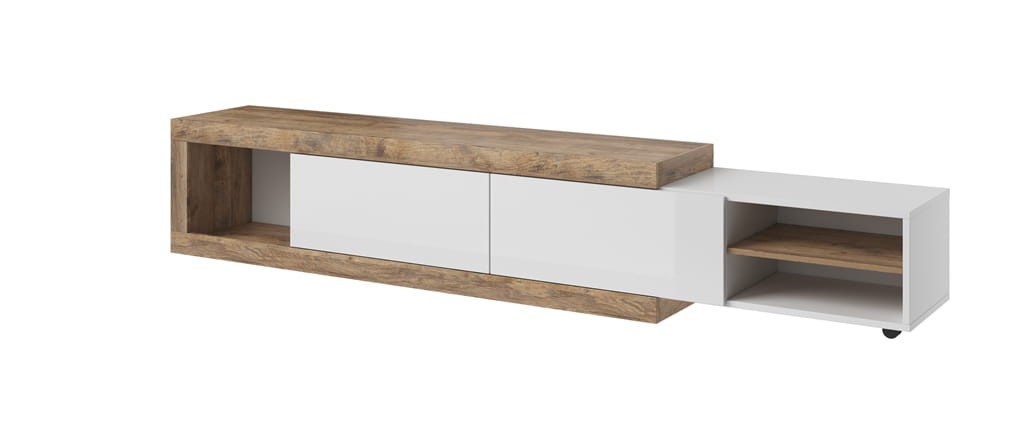 Szafka RTV z funkcją rozsuwania SINTRA Szerokość 200-241 cm Dąb Samdal/Biały mat Helvetia Meble 24BSKS40 Nowoczesna Tradycyjna Do salonu