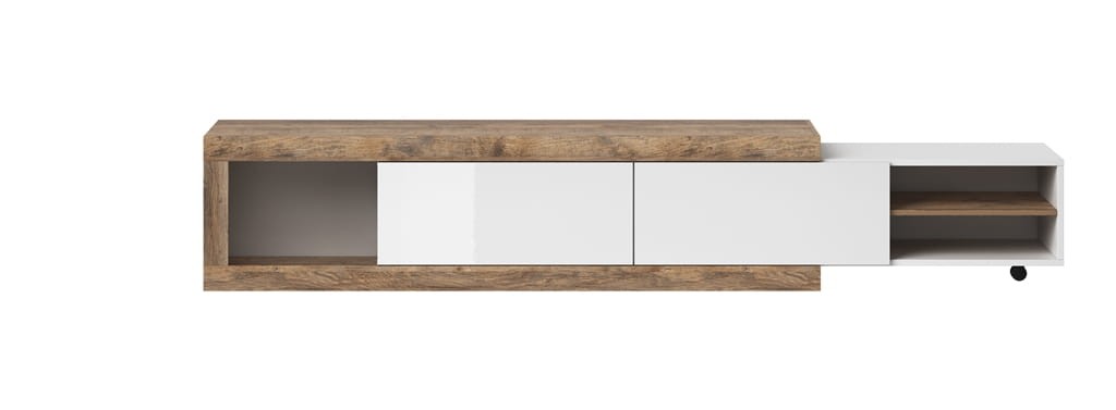 Szafka RTV z funkcją rozsuwania SINTRA Szerokość 200-241 cm Dąb Samdal/Biały mat Helvetia Meble 24BSKS40 Nowoczesna Tradycyjna Do salonu