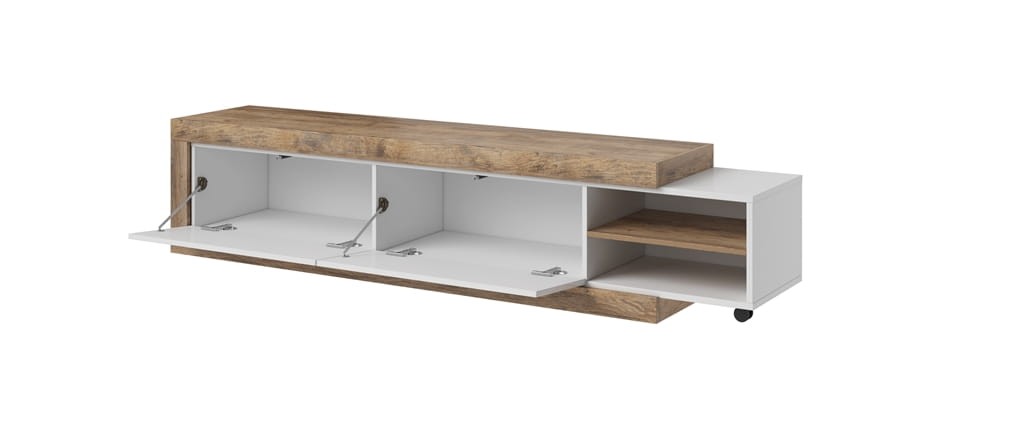 Szafka RTV z funkcją rozsuwania SINTRA Szerokość 200-241 cm Dąb Samdal/Biały mat Helvetia Meble 24BSKS40 Nowoczesna Tradycyjna Do salonu