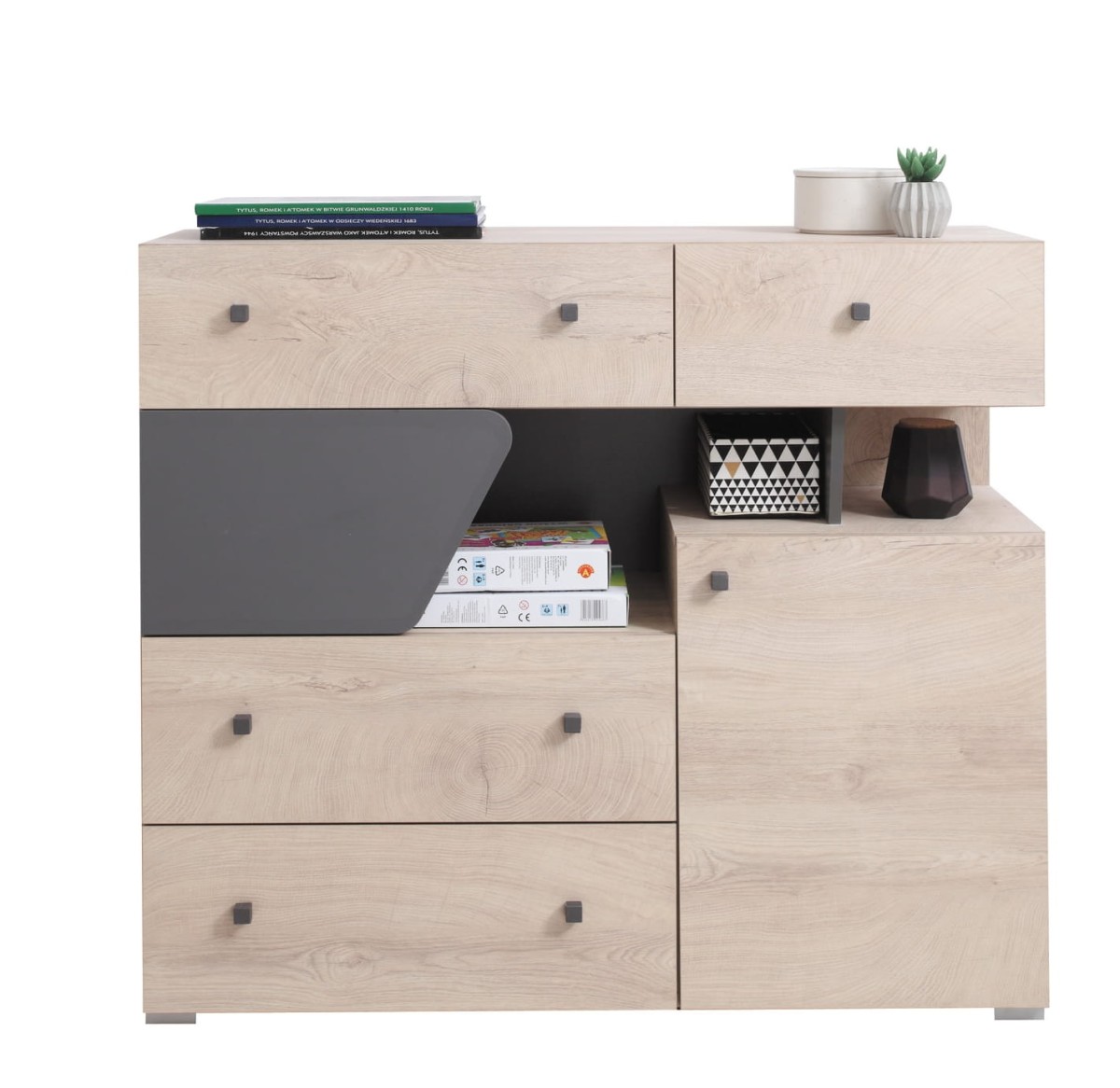 Komoda DELTA Szerokość 110 cm dąb / antracyt Meblar DL11 Tradycyjna Do salonu