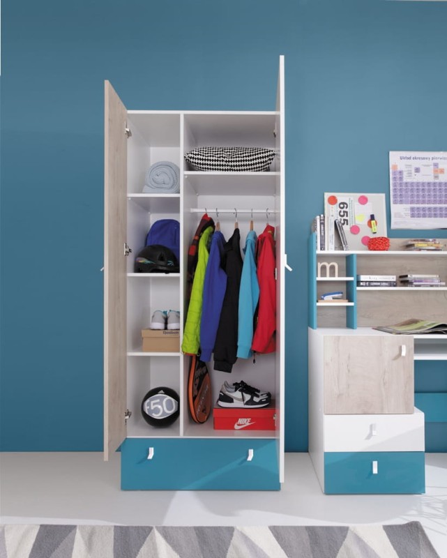 Szafa Planet Szerokość 80 cm biały lux / dąb / morski Meblar System 3 Tradycyjna Do salonu