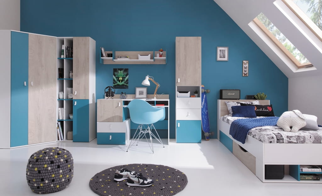 Regał Planet Szerokość 45 cm biały lux / dąb / morski Meblar System 7 Tradycyjna Do salonu