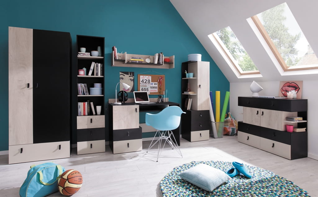 Regał Planet Szerokość 60 cm czarny / dąb / beż Meblar System 5 Tradycyjna Do salonu