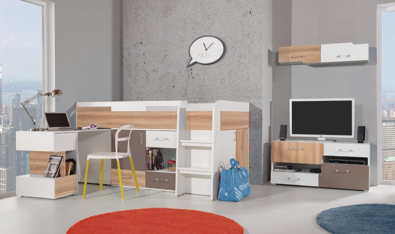 Meble młodzieżowe BLOG Wiąz / Biały Lux / Cappucino Meblar System 21 Tradycyjna Do salonu