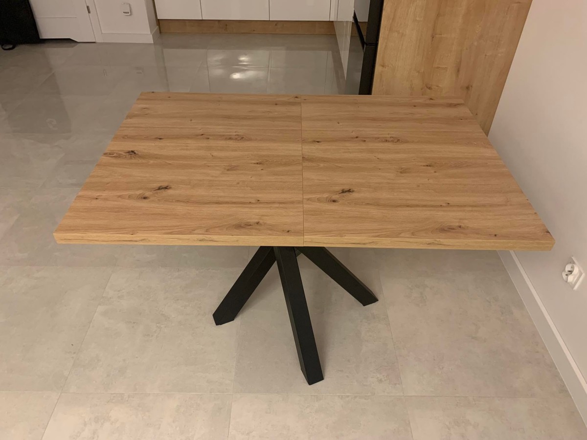 Stół KALI Rozkładany 120  cm Nowoczesny Do Jadalni Salonu Styl Loft MEtalowe Czarne Nogi X Dąb Artisan Blat.jpg