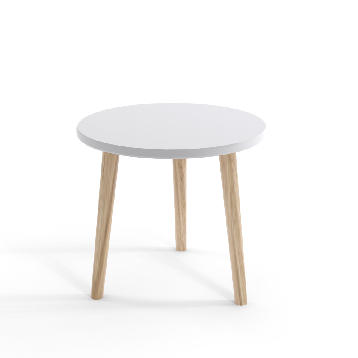 Stolik BALI Do Salonu Pokoju Okrągły w Stylu Skandynawskim BOHO Szerokość 60 cm Biały Wysokie Drewniane Nóżki Nowoczesny.png