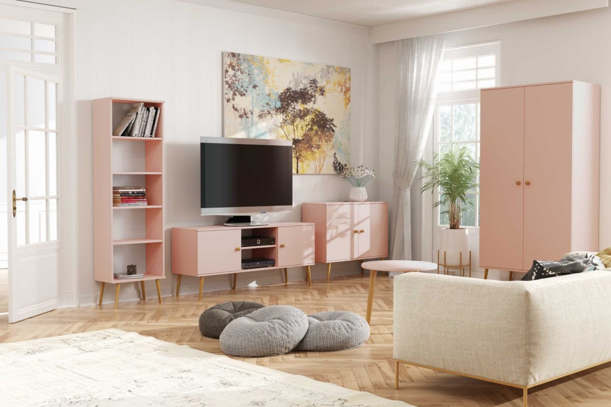 Meble BALI Do Salonu Pokoju W Stylu Skandynawskim BOHO Róż Naturalny Wysokie Drewniane Nóżki Oryginalne Uchwyty Jutowe Nowoczesne.jpg