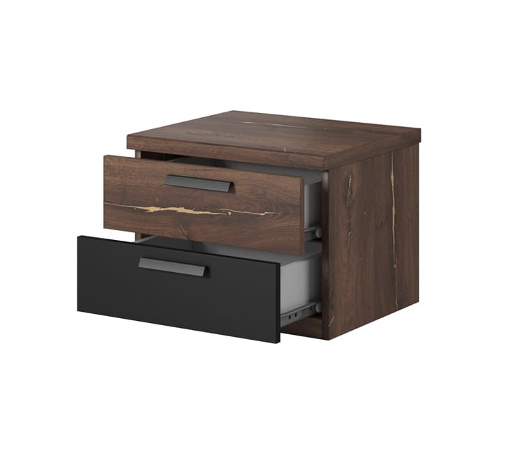 Szafka nocna SIGMA Szerokość 46 cm Dąb flagstaf ze stalową nitką / Czarny supermat Helvetia Meble 24FWLI22 Szafka Nowoczesna Tradycyjna Do Sypialni