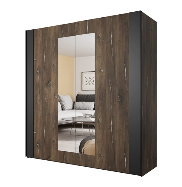 Sypialnia SIGMA Dąb flagstaf ze stalową nitką / Czarny supermat Helvetia Meble 24FSLI26 22 18 32 Meble Sypialnia Nowoczesne Tradycyjne Do Sypialni