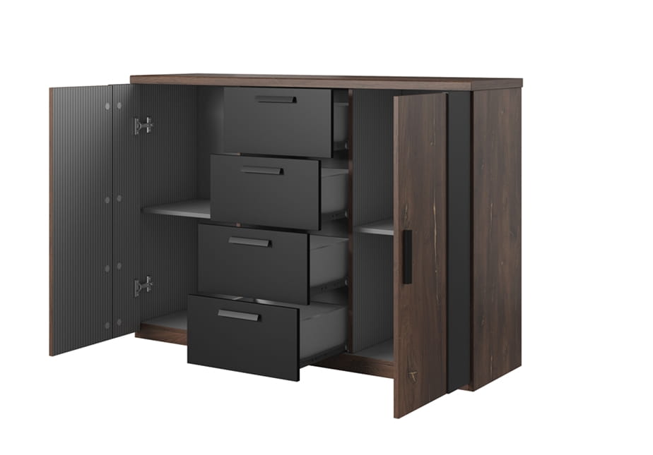 Sypialnia SIGMA Dąb flagstaf ze stalową nitką / Czarny supermat Helvetia Meble 24FSLI26 22 18 51 Meble Sypialnia Nowoczesne Tradycyjne Do Sypialni