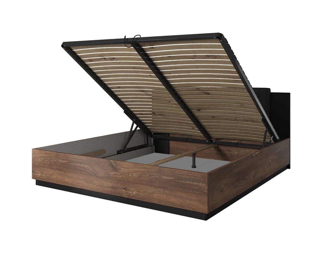 Łóżko SIGMA Szerokość 160 cm z pojemnikiem Dąb flagstaf z miedzianą nitką / Czarny supermat Helvetia Meble 24FWLI51 Łóżko Nowoczesna Tradycyjna Do Sypialni