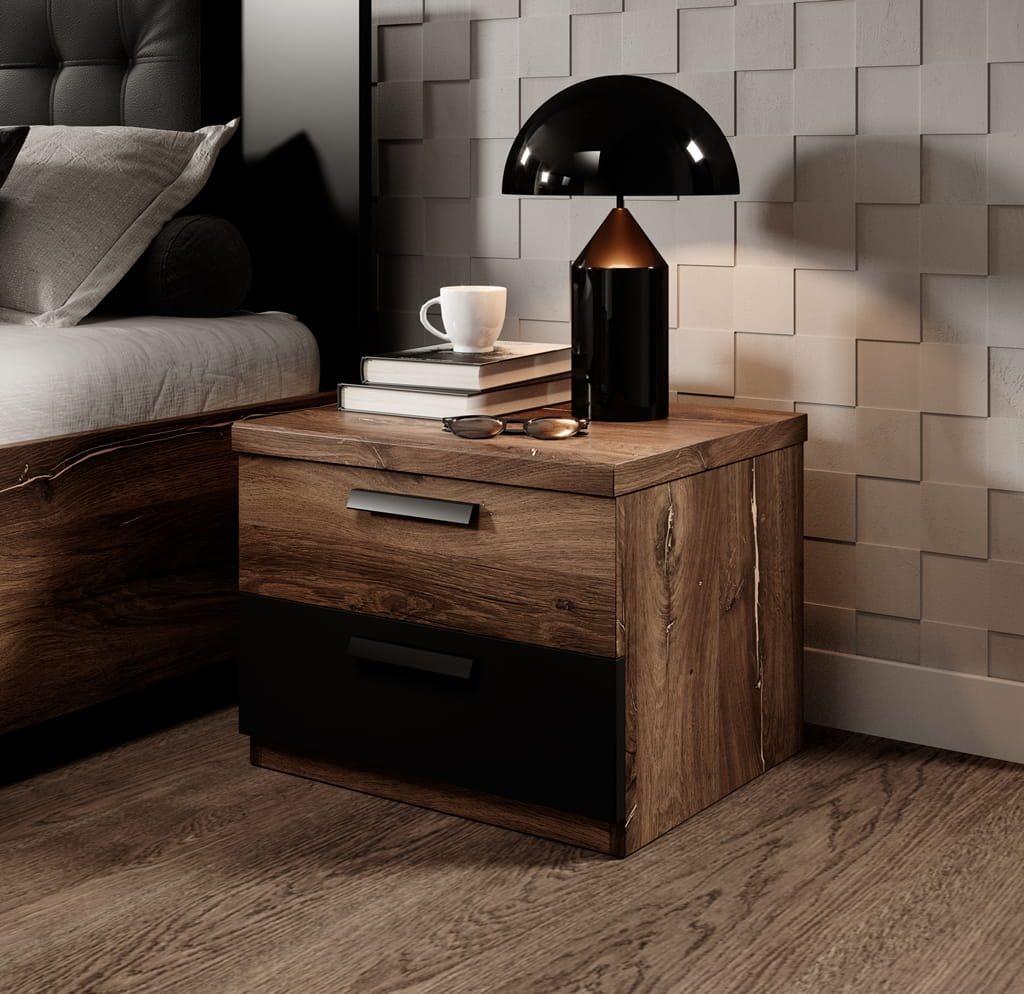 Sypialnia SIGMA Dąb flagstaf z miedzianą nitką / Czarny supermat Helvetia Meble 24FWLI26 22 18 30 Meble Sypialnia Nowoczesne Tradycyjne Do Sypialni