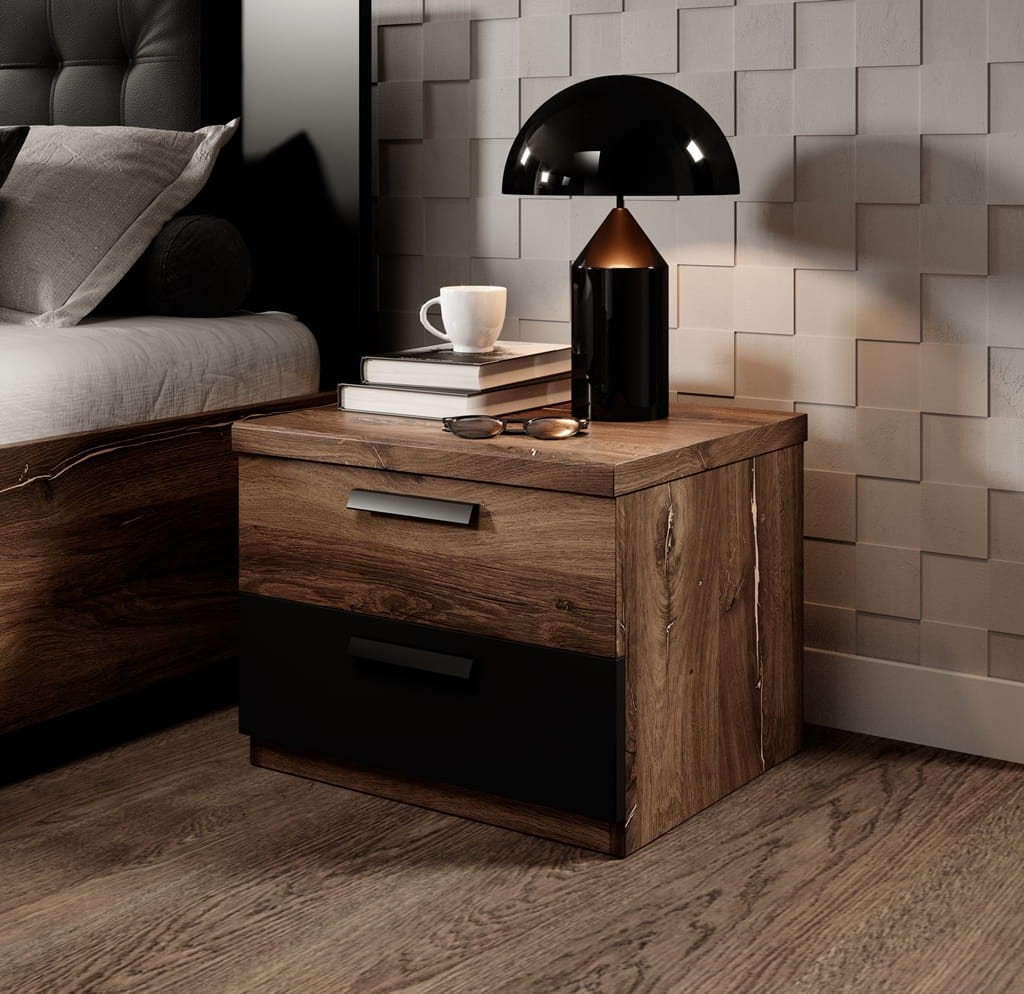 Sypialnia SIGMA Dąb flagstaf z miedzianą nitką / Czarny supermat Helvetia Meble 24FWLI26 22 18 31 Meble Sypialnia Nowoczesne Tradycyjne Do Sypialni