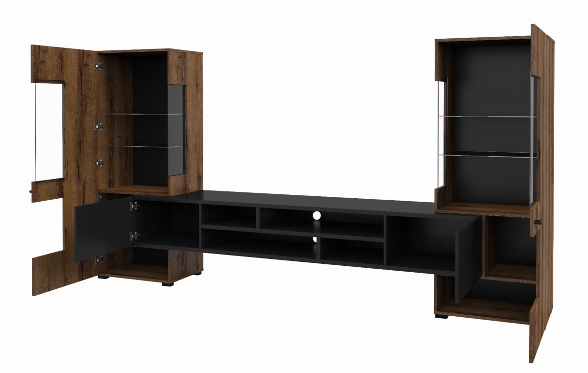 Meblościanka COBY Szerokość 270 cm dąb monstery / czarny onyks Helvetia Meble 24WBMB10 Meblościanka Nowoczesna Tradycyjna Do Salonu Pokój Dzienny