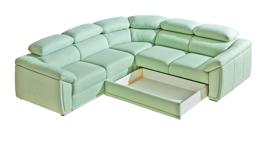 Narożnik CADIZ 3 Do Salonu Funkcja Spania Pojemnik Regulowany Zagłówek Sprężyna Falista Bonell