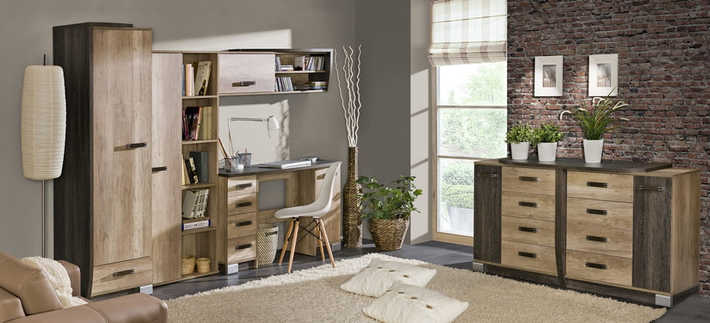 Szafka RTV ROMERO R3 P Meble Do Salonu Dąb Canyon / Arusha Prawa Funkcjonalna Wysoka jakość Pokój dzienny