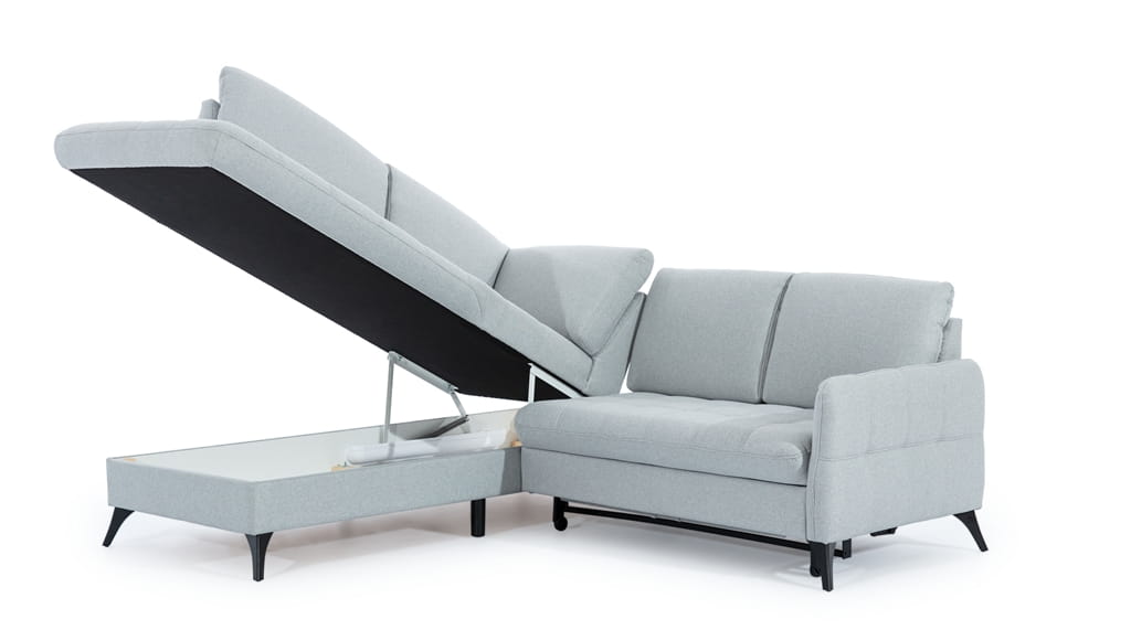 Narożnik 218 cm LUKKA 1 Zdjęcie Prezentujące Otwarty Pojemnik na Pościel