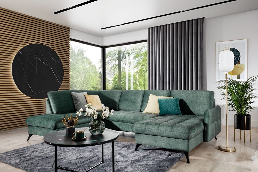 Prawostronny Nowoczesny Narożnik 330 cm LUKKA 4 z Funkcją Spania do Salonu