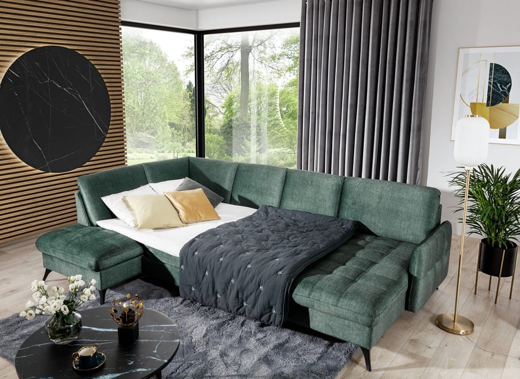 Nowoczesny Narożnik 330 cm LUKKA 4 z Rozłożoną Funkcją Spania w Salonie