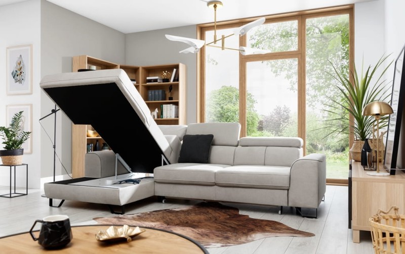 Narożnik ASTI 280 cm z Otwartym Pojemnikiem na Pościel w Salonie