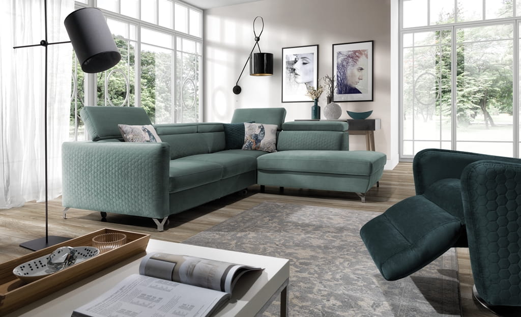 Narożnik 2 MAROZZO 265 cm z Funkcją Spania i Pojemnikiem na Pościel w Salonie