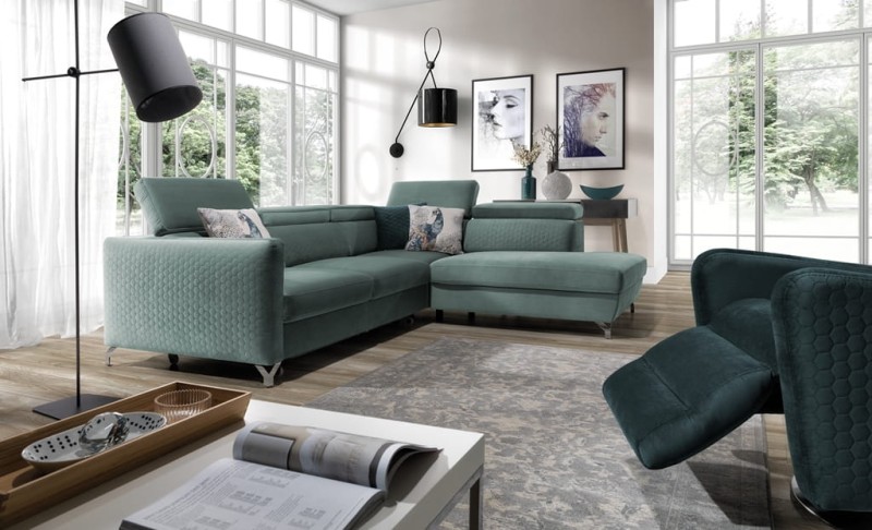 Narożnik 2 MAROZZO 265 cm z Funkcją Spania i Pojemnikiem na Pościel w Salonie