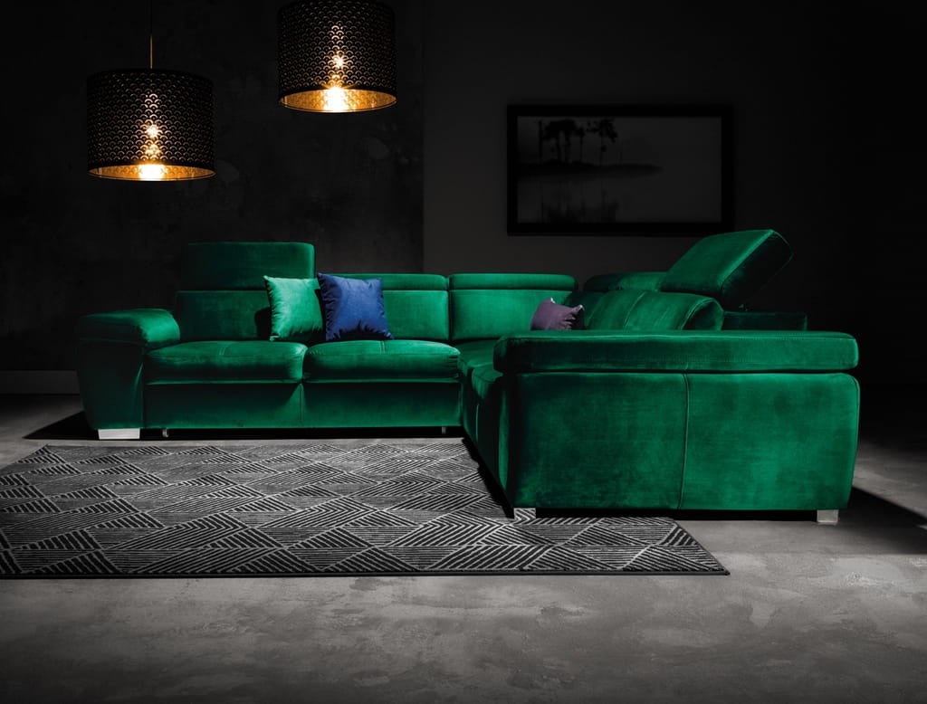 Zdjęcie Prezentujące Butelkowo-Zielony Narożnik 2 ROSSO 286 cm w Aranżacji Salonu