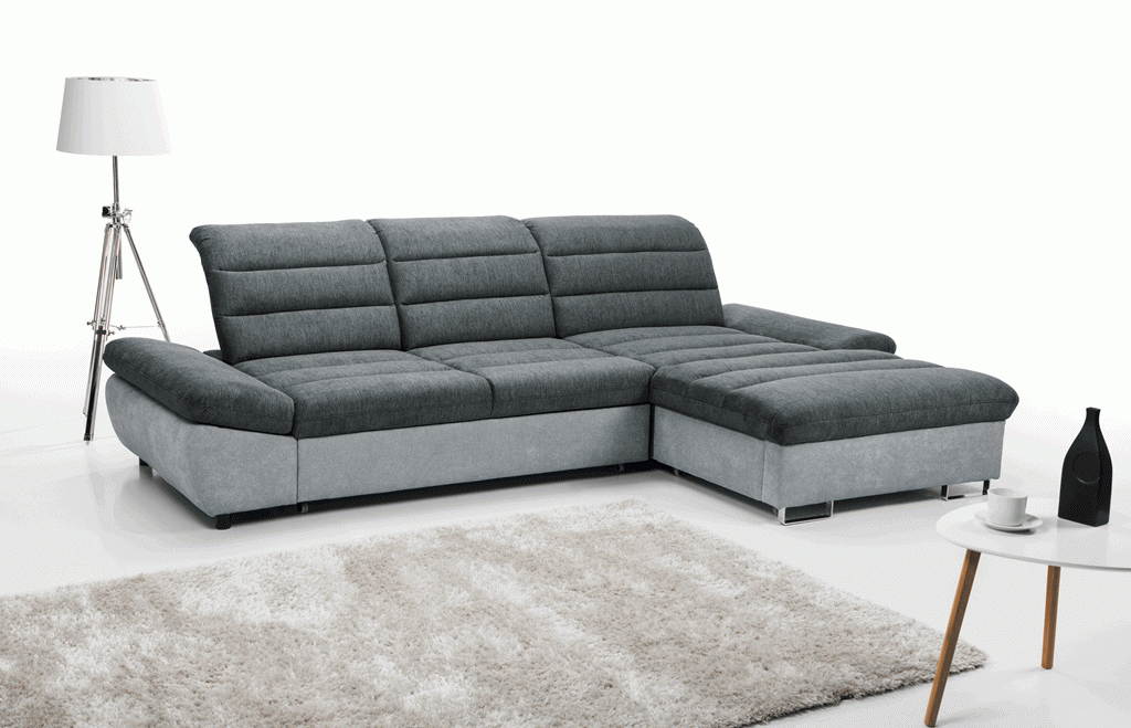 Narożnik 1 ROMA 310 cm z Funkcją Spania i Pojemnikiem na Pościel w Minimalistycznej Aranżacji