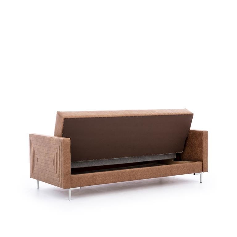 Wersalka SOLVO C Do Salonu Pokoju Pojemnik na pościel Brązowa Manila camel nóżki chrom.jpg