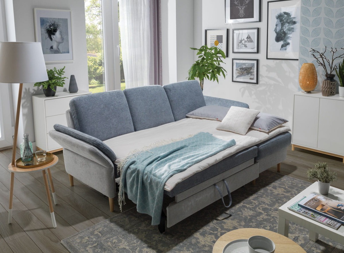 Zdjęcie Prezentujące Rozłożoną Funkcję Spania w Narożniku 1 SORI 226 cm