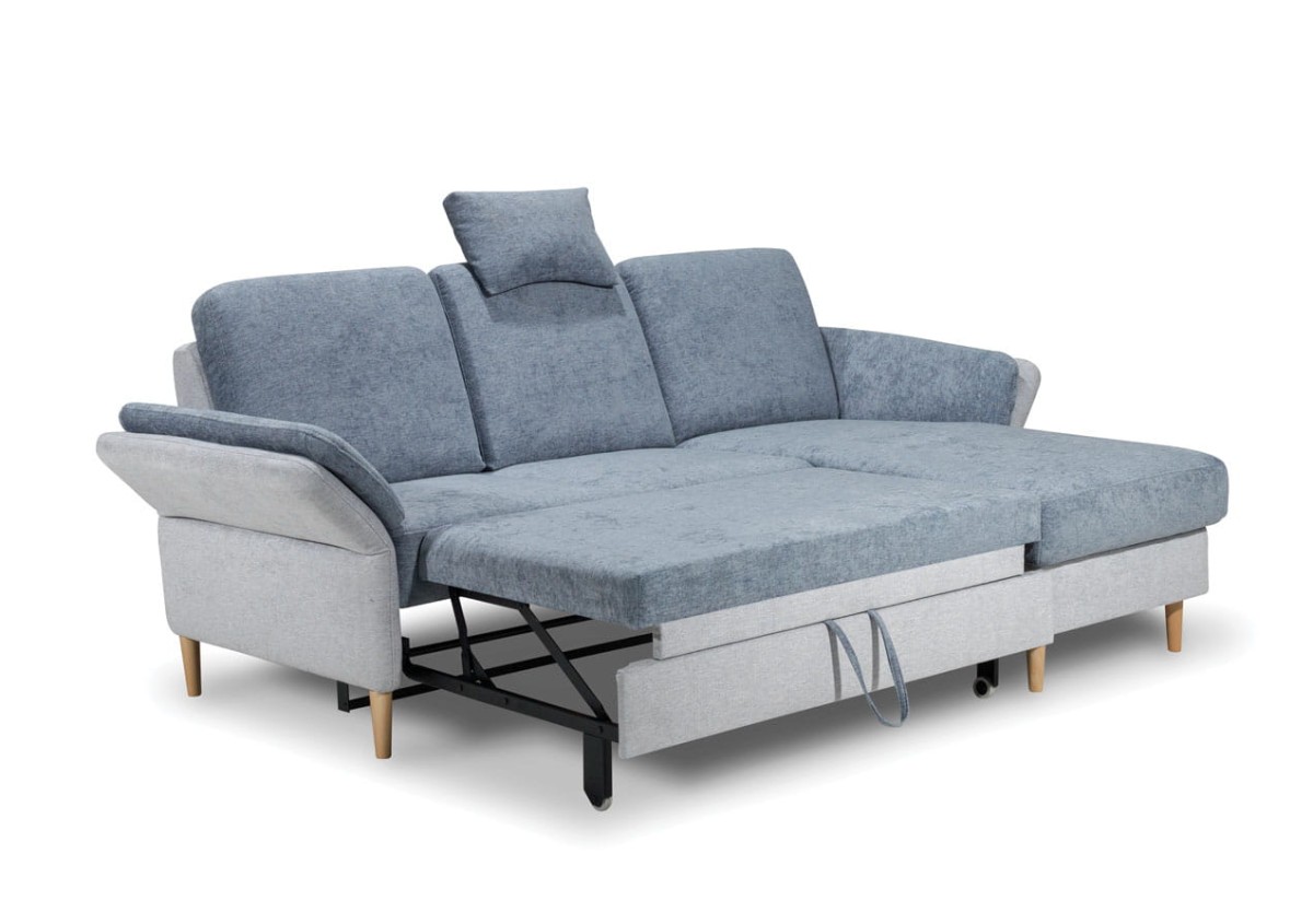 Zdjęcie Prezentujące Funkcję Spania w Narożniku 1 SORI 226 cm z Pojemnikiem na Pościel