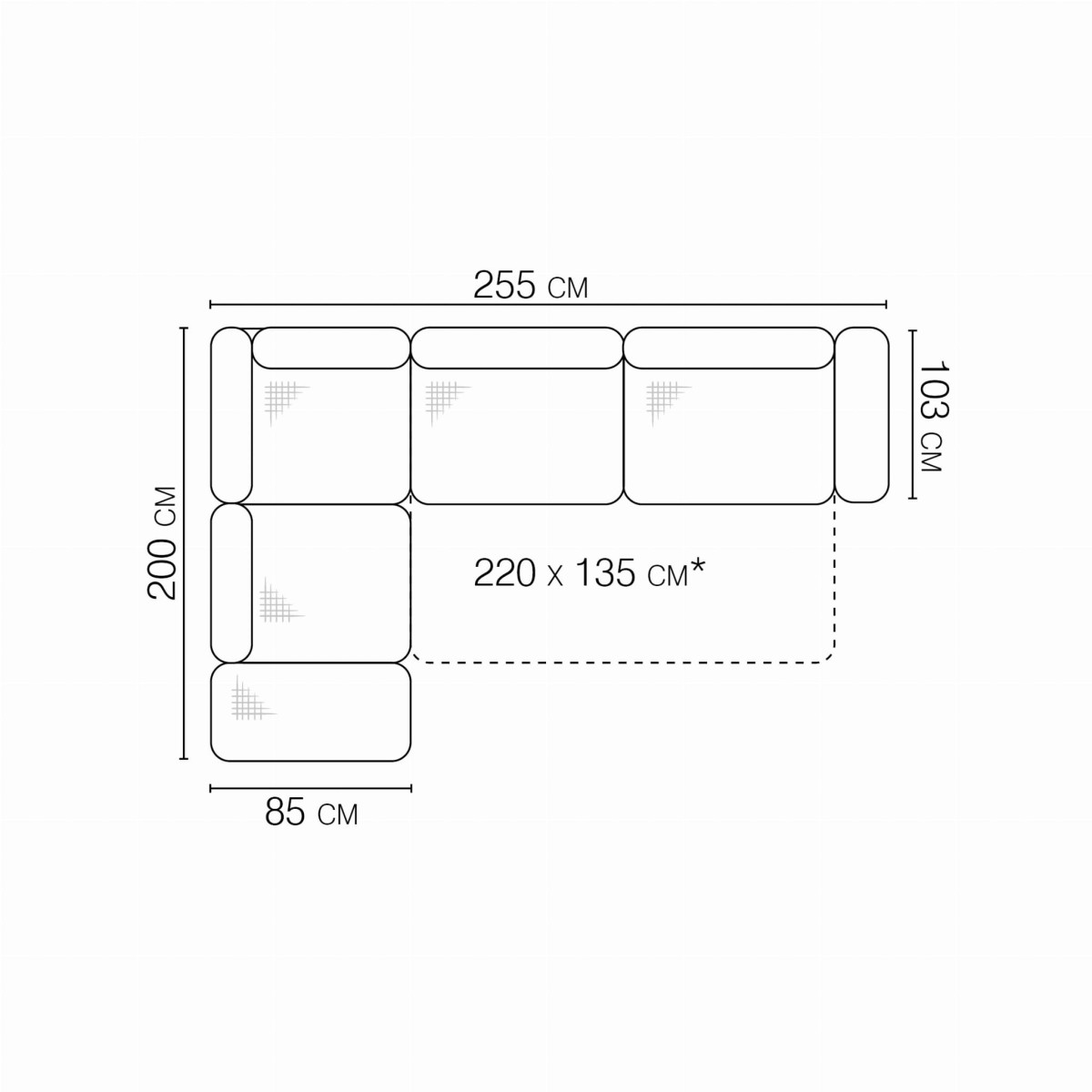 Zdjęcie Wymiarów Narożnik 2 SORI 255 cm