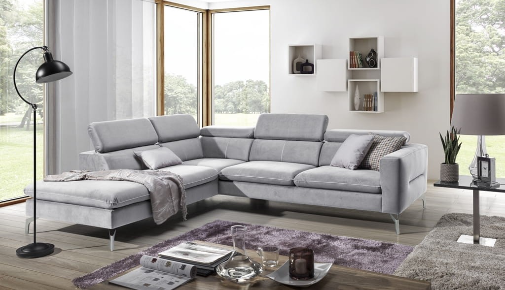 Nowoczesny Narożnik AREZZA 280 cm z Regulowanymi Zagłówkami do Salonu