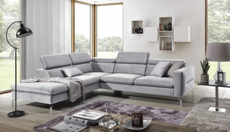 Nowoczesny Narożnik AREZZA 280 cm z Regulowanymi Zagłówkami do Salonu