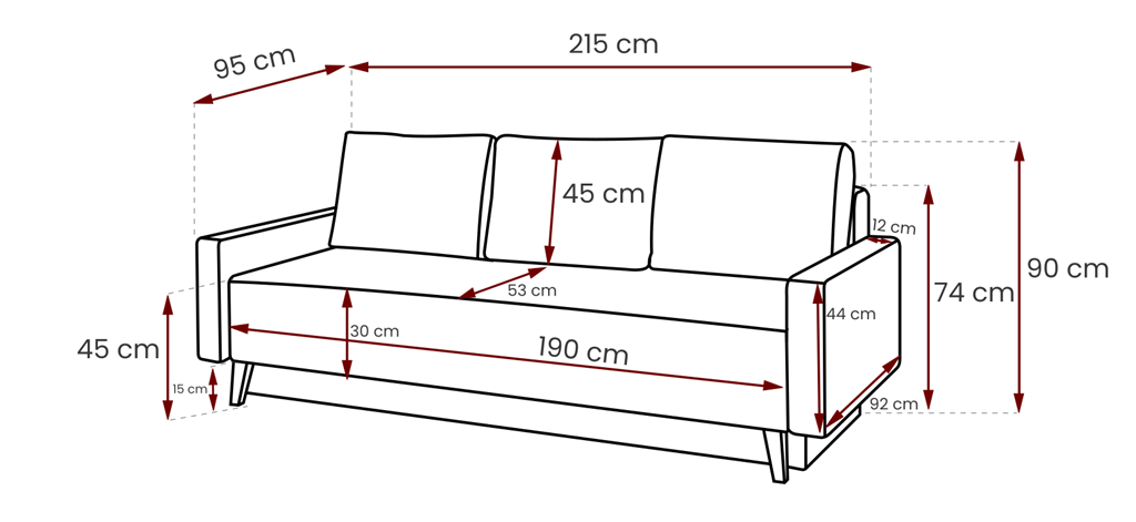 Sofa MEMONE Do Salonu Pokoju Funkcja Spania wymiary