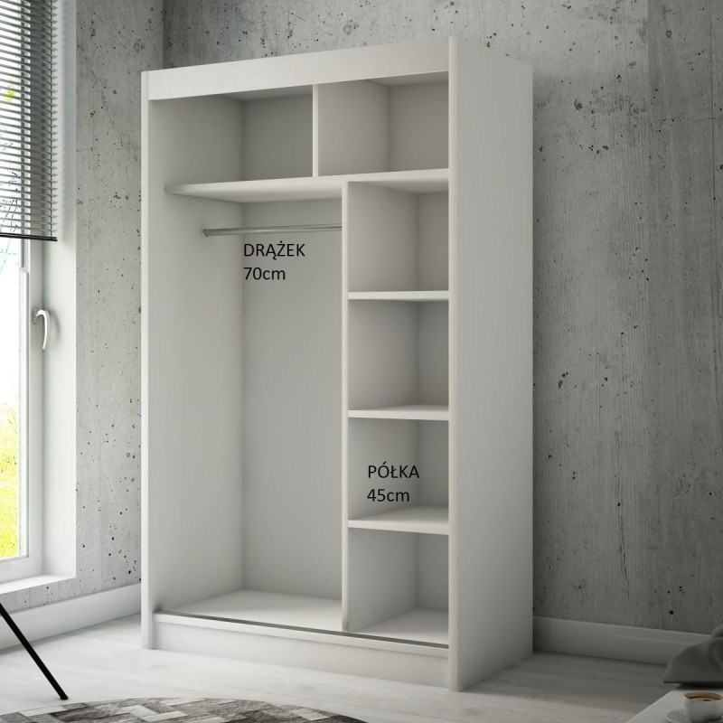 Szafa Przesuwna PAKO Szerokość 120 cm Biała + front Biały Lustro Dwudrzwiowa 2-drzwi Do Sypialni Pokoju Salonu Garderoba Środek Wymiary.jpg