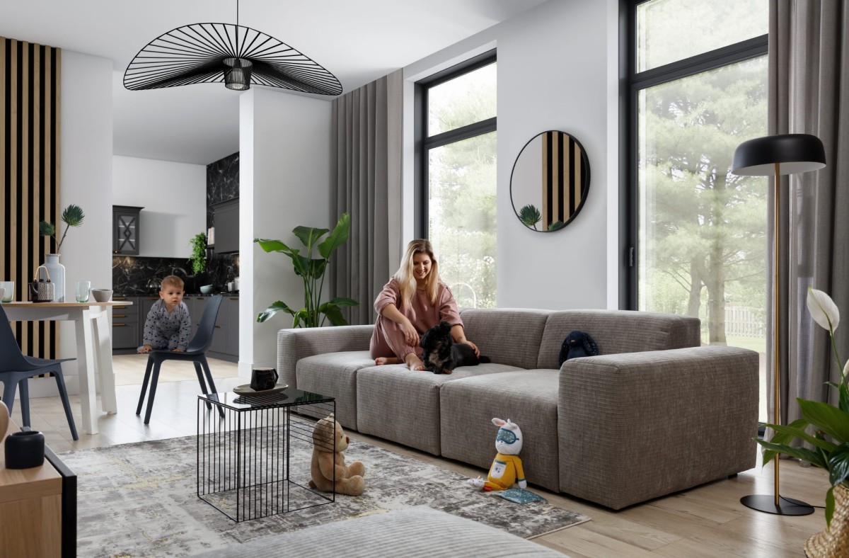 Modułowa Trzyosobowa Sofa ZEUS 285 cm w Aranżacji Salonu
