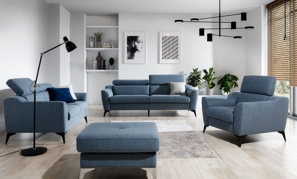 Fotel PESCARA Niebieski Wypoczynkowy z Regulowanymi Zagłówkami w Salonie