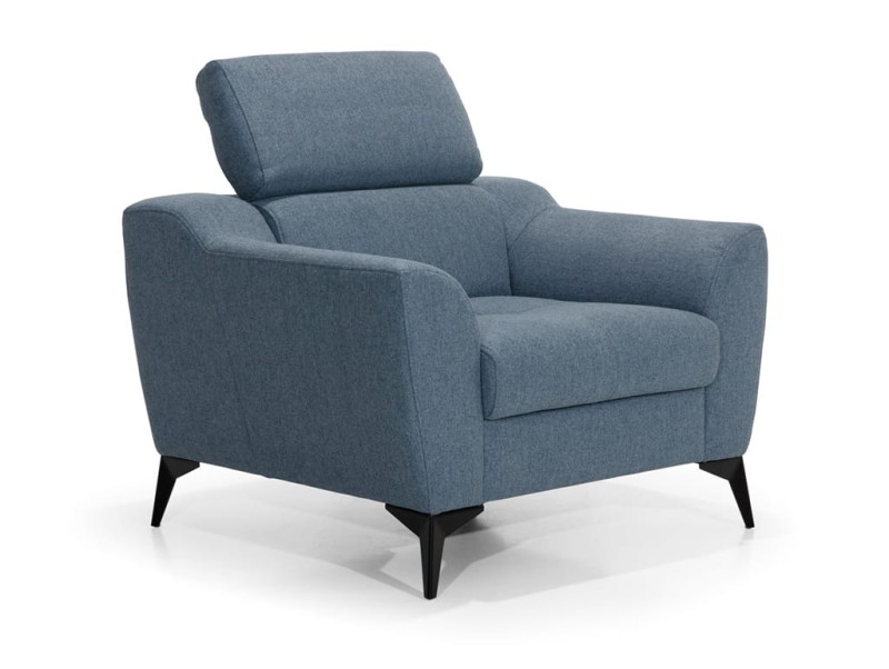 Zdjęcie Przedstawiające Bok Fotela PESCARA Niebieskiego Wypoczynkowego z Regulowanymi Zagłówkami