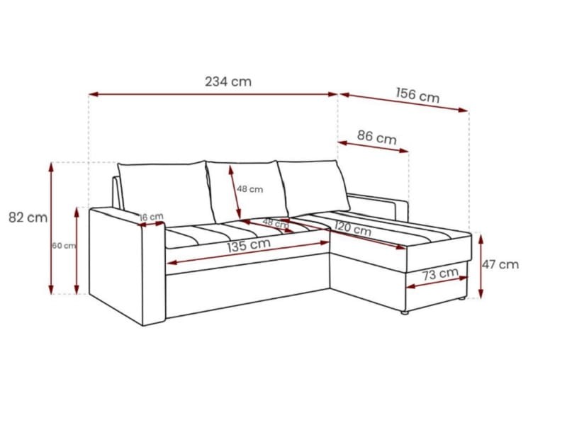 Narożnik GORDIA Do Salonu Pokoju Funkcja Spania Pojemnik Wymiary