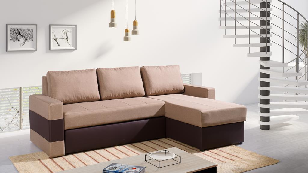 Narożnik GORDIA Do Salonu Pokoju Funkcja Spania Pojemnik Brązowy Lux 02/Soft 66