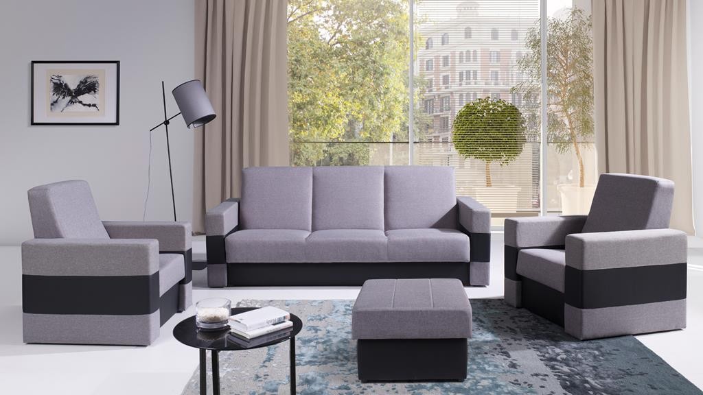 Zestaw GORDIA Do Salonu Pokoju Funkcja Spania Pojemnik na pościel Szary Lux 05/Soft 11