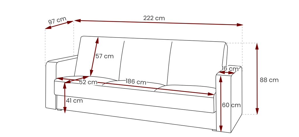 Wersalka GORDIA Do Salonu Pokoju Funkcja Spania Pojemnik na pościel Wymiary