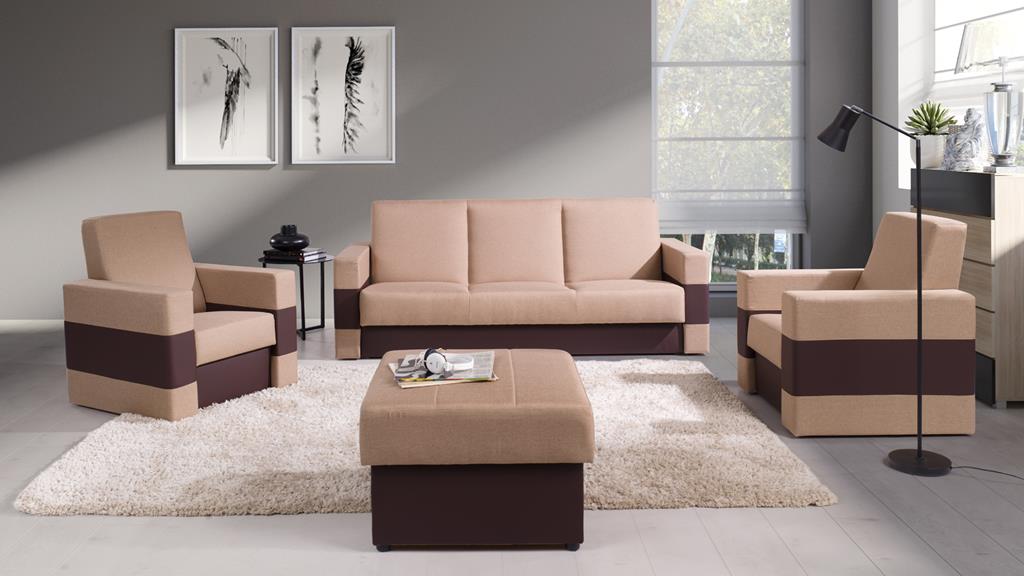 Zestaw GORDIA Do Salonu Pokoju Funkcja Spania Pojemnik na pościel Brązowy Lux 02/Soft 66