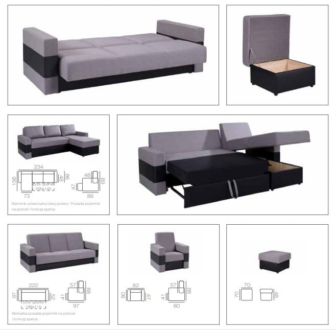 Meble wypoczynkowe GORDIA Do Salonu Pokoju Funkcja Spania Pojemnik