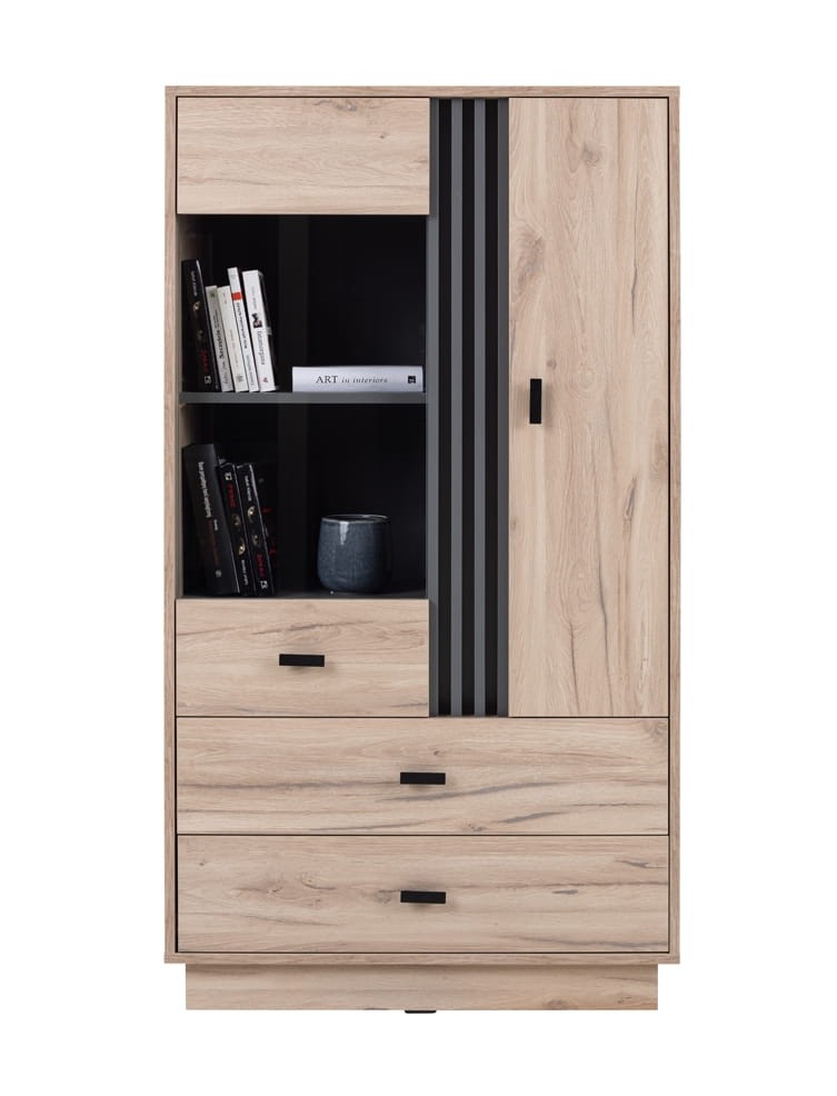 Regał ALLMO z trzema szufladami dąb estana / antracyt AL4