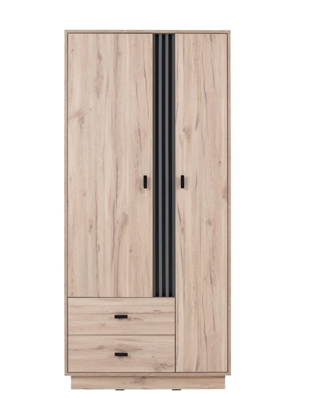 Szafa ALLMO dwudrzwiowa z dwiema szufladami dąb estana / antracyt AL1